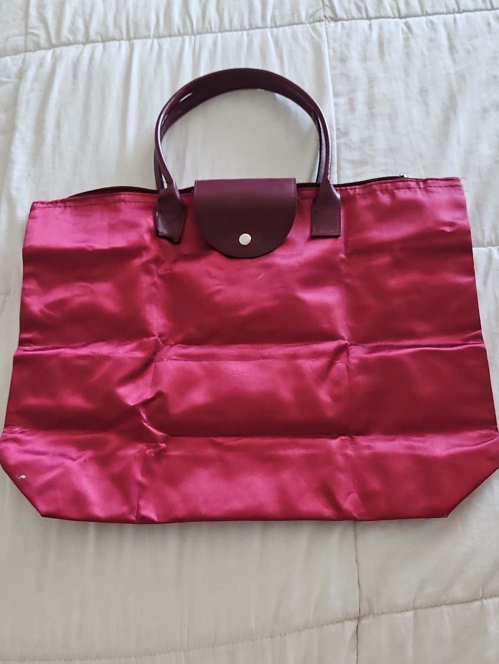 Foldable Satin Tote Bag in Deep Wine
